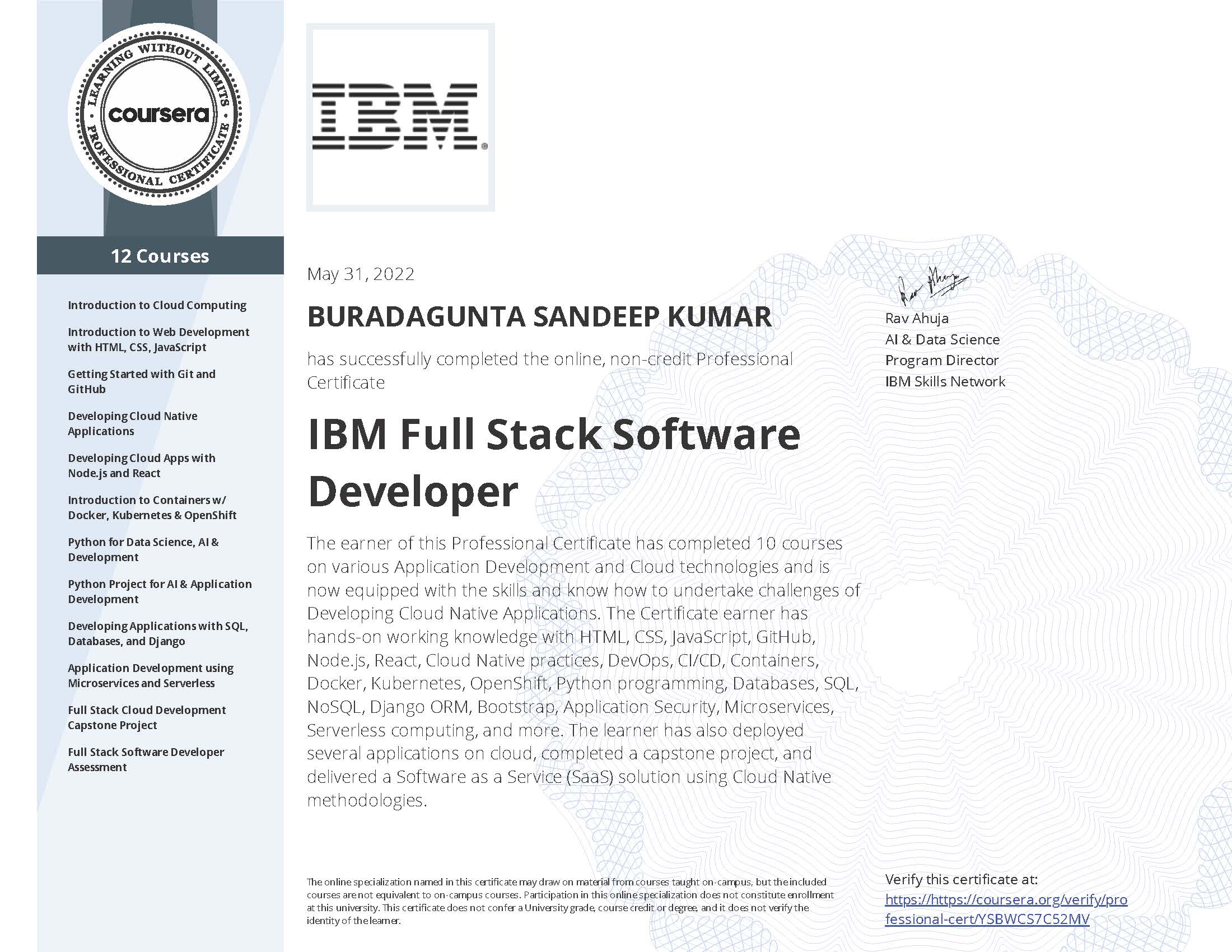 IBM Full Stack Cloud Developer Professional Certificate